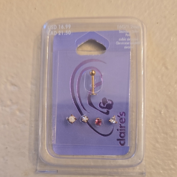 Claire's Gold and Pink Nose Stud Set - Picture 1 of 4